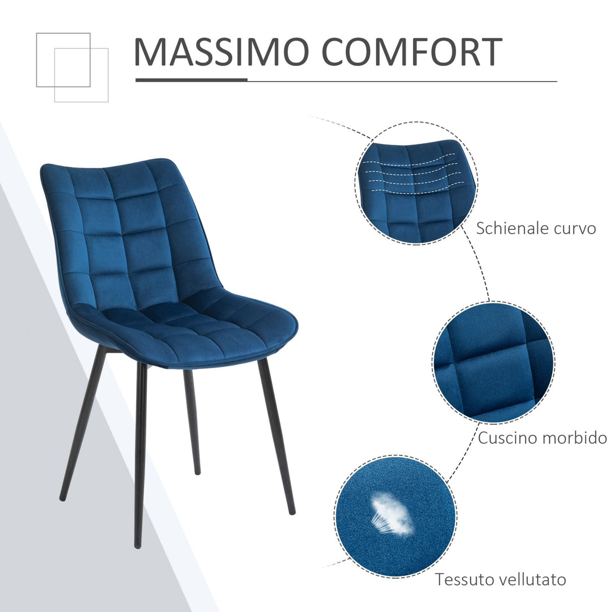 easycomfort easycomfort set 2 sedie moderne imbottite per soggiorno stile nordico velluto blu ean 8055776912653