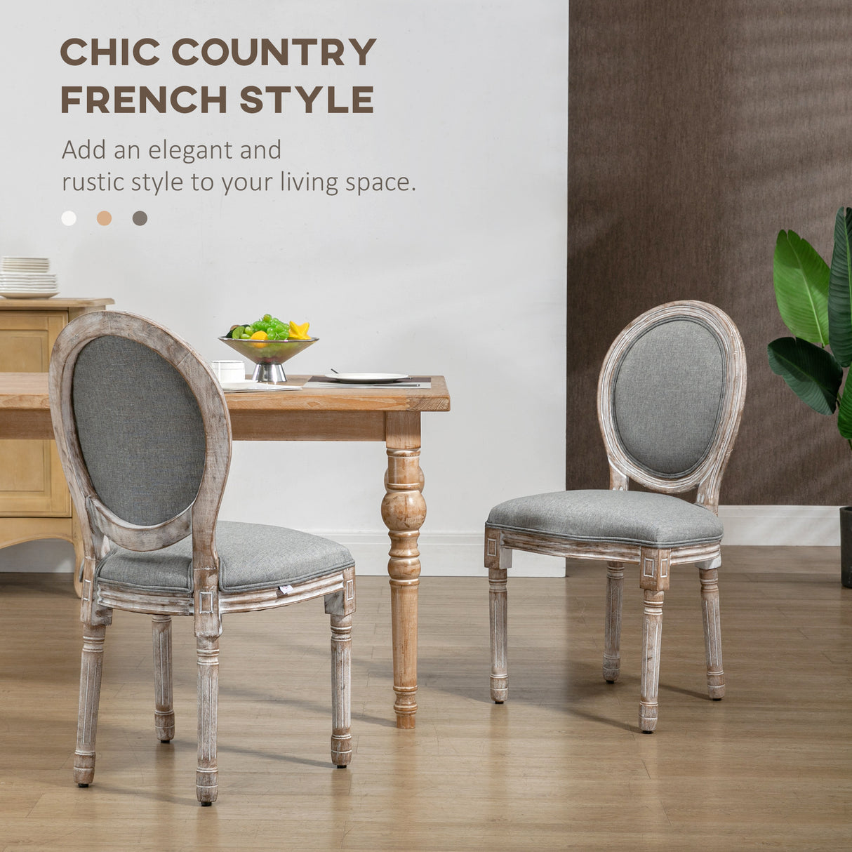 easycomfort easycomfort set 2 sedie per tavolo da pranzo classiche in legno con rivestimento in tessuto grigio