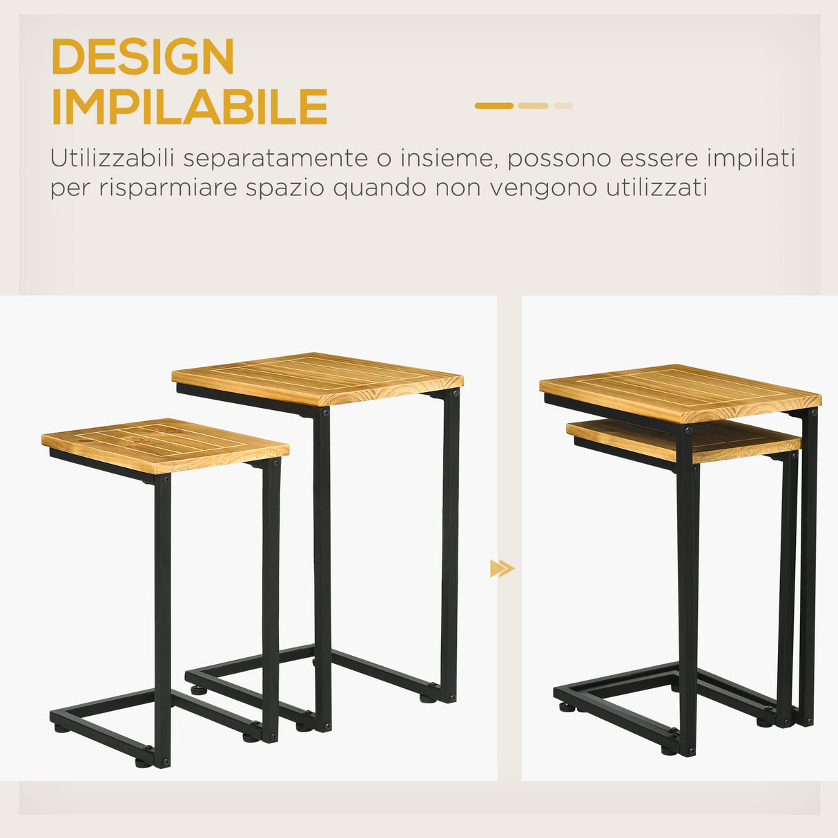 easycomfort easycomfort set 2 tavolini da giardino a c in metallo e legno di pino con design impilabile 40x30x60 cm