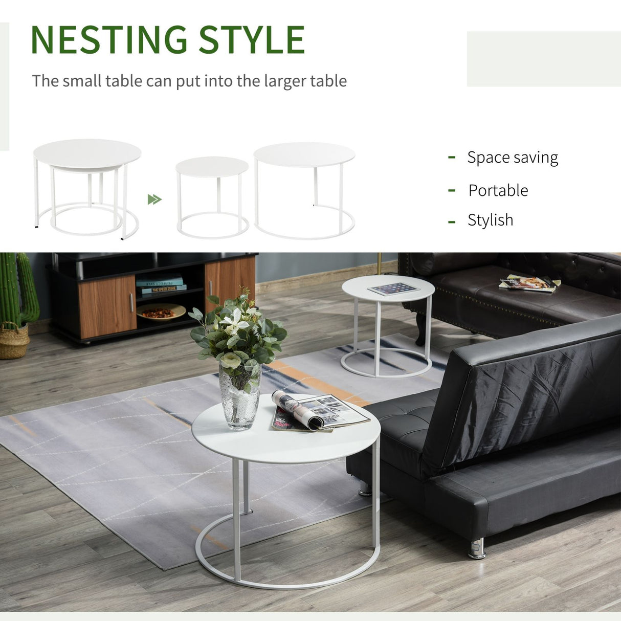 easycomfort easycomfort set 2 tavolini da salotto e giardino salvaspazio sovrapponibili tavolini da caffe in ferro bianco ean 8054144135700