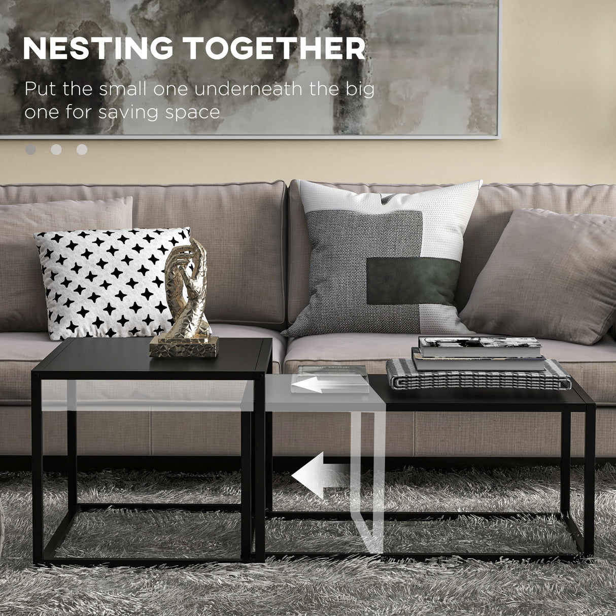 easycomfort easycomfort set 2 tavolini da salotto moderni impilabili con telaio in acciaio nero