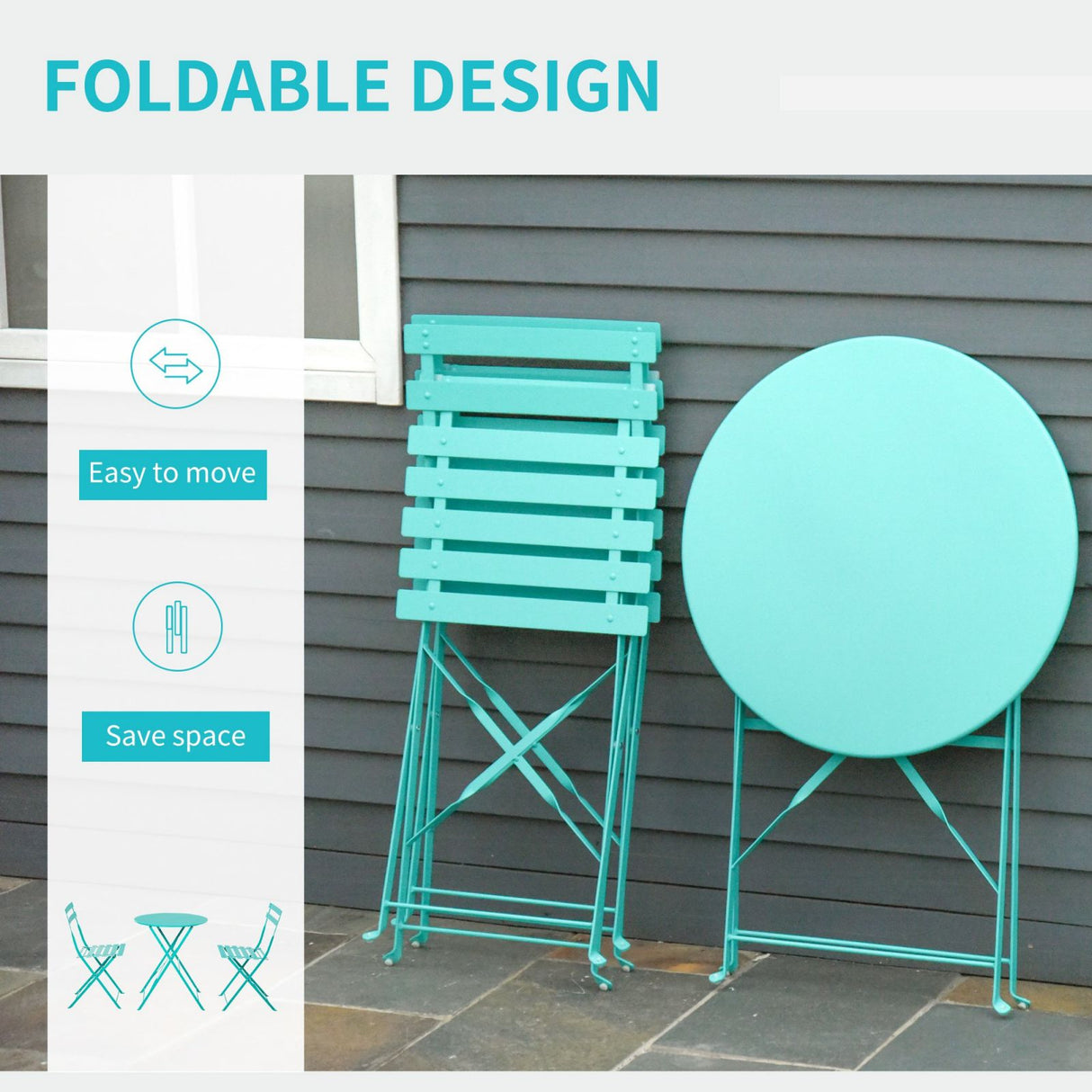 easycomfort easycomfort set 3 pezzi tavolino con sedie da giardino pieghevoli in metallo verde ean 8054111846653