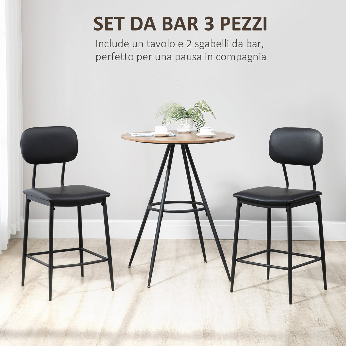 easycomfort easycomfort set 3 pezzi tavolo da cucina e 2 sedie moderne da cucina in pelle pu con seduta imbottita nero e marrone