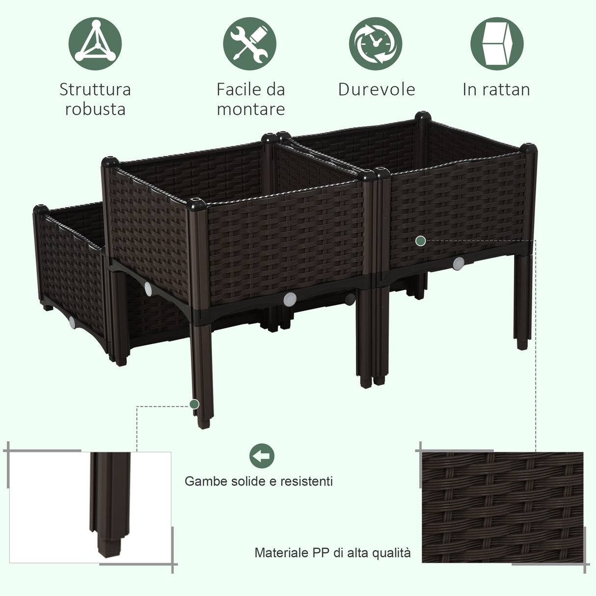 easycomfort easycomfort set 4 pezzi fioriere da esterno autoirriganti rialzate letto da giardino rialzato per fiori effetto rattan in pp marrone ean 8054144131160