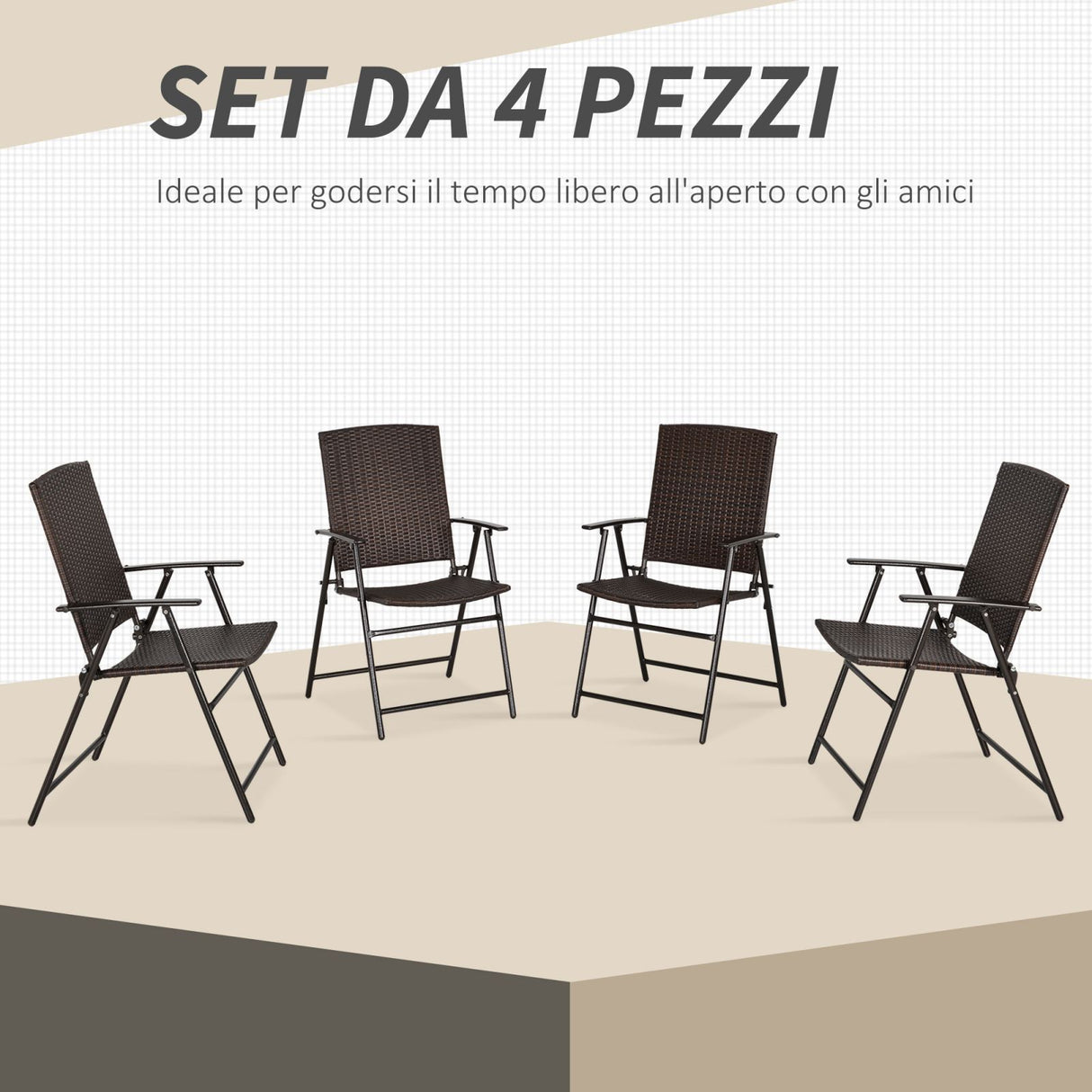 easycomfort easycomfort set 4 pezzi sedie pieghevoli da giardino in rattan e acciaio marrone ean 8055776913469