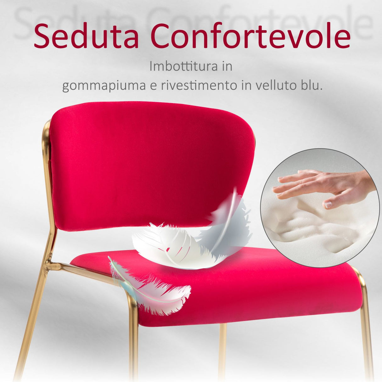 easycomfort easycomfort set 4 sedie di design per sala da pranzo imbottite in velluto rosso e gambe oro ean 8055776916729