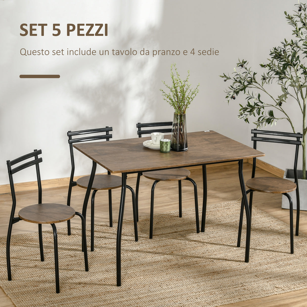easycomfort easycomfort set 5 pezzi tavolo e sedie da pranzo 1 tavolo rettangolare e 4 sedie in acciaio e mdf per spazi limitati