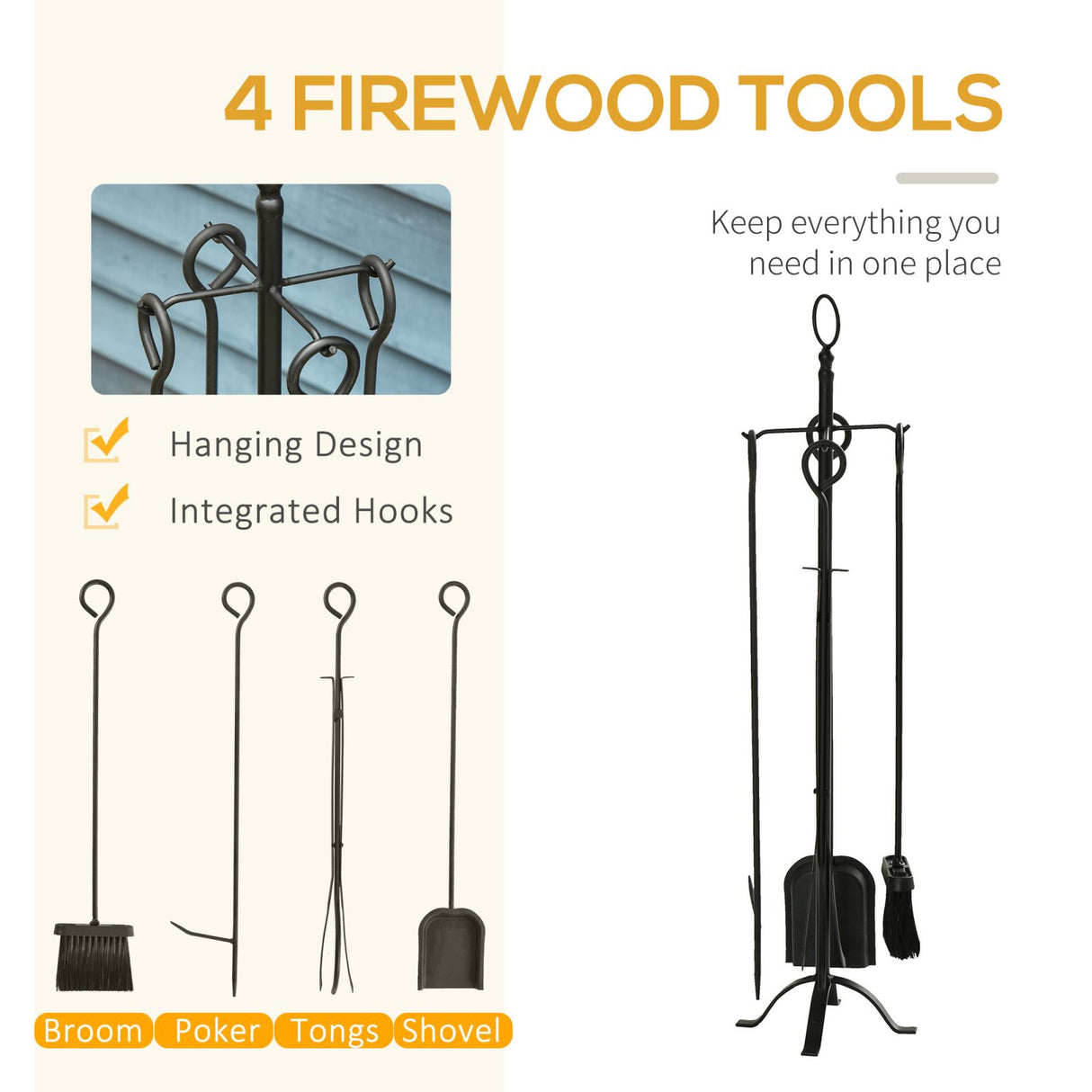 easycomfort easycomfort set attrezzi per camino 5 pezzi base con attizzatoio pinza paletta e scopa in metallo nero