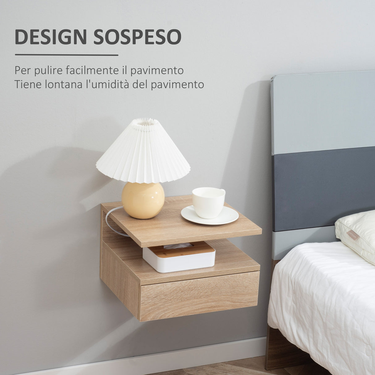 easycomfort easycomfort set da 2 comodini moderni sospesi con cassetto e ripiano in legno 35x32x22 5cm rovere