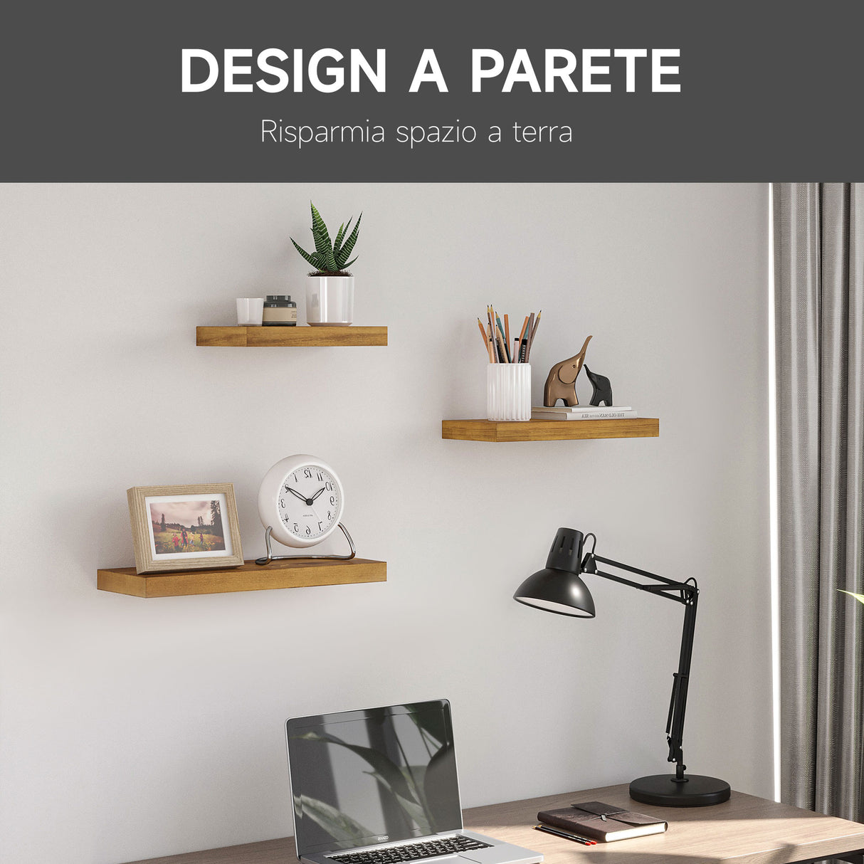 easycomfort easycomfort set da 3 mensole da parete in legno di pino 304050x18x3 6 cm marrone