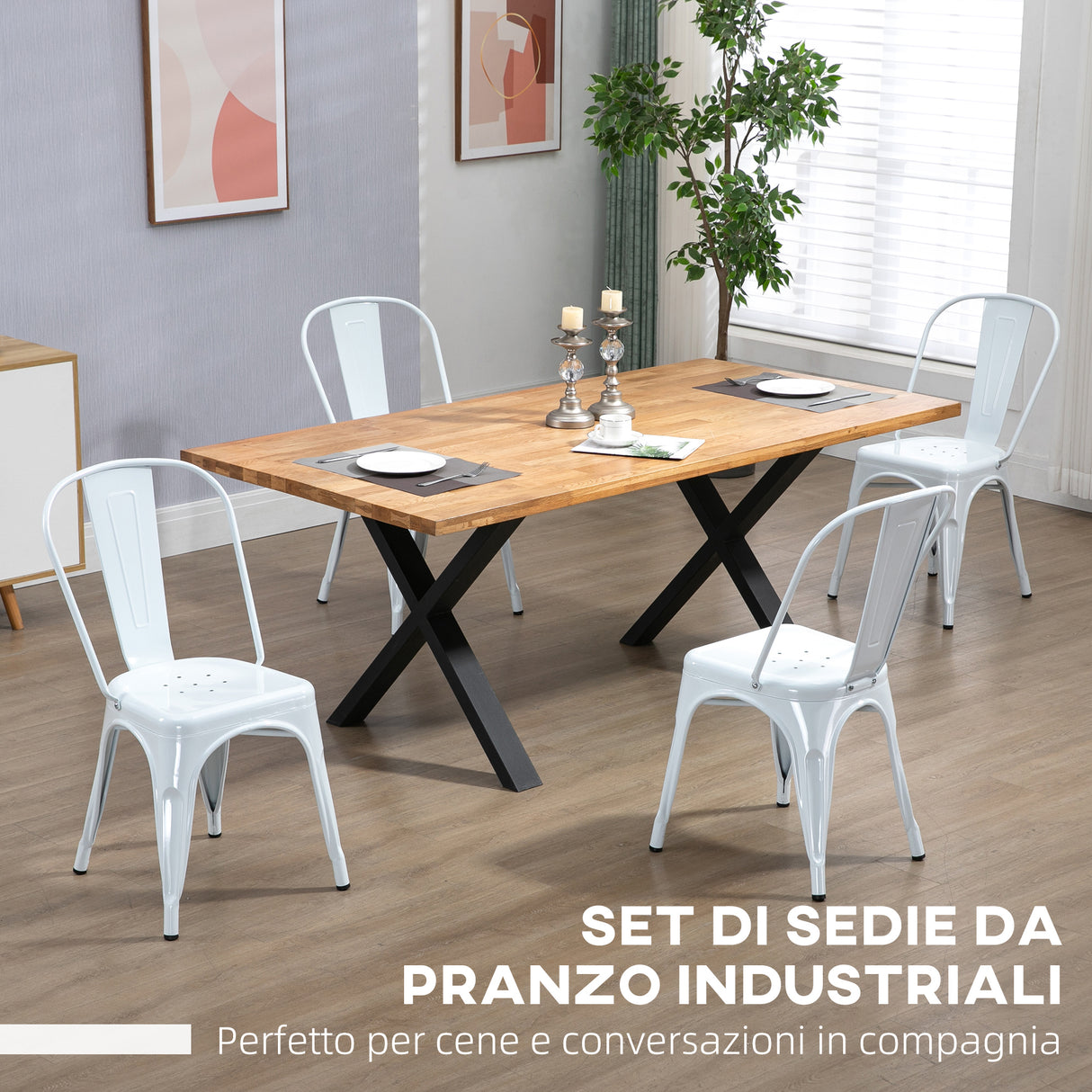 easycomfort easycomfort set da 4 sedie da cucina impilabili dallo stile industriale in acciaio 45x53x85 cm bianco