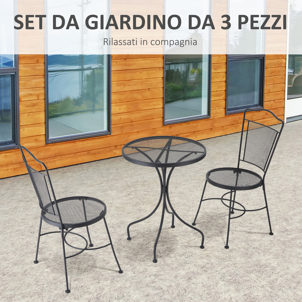 easycomfort easycomfort set da giardino da 3 pezzi tavolino con 2 sedie da esterno pieghevoli salvaspazio in metallo nero