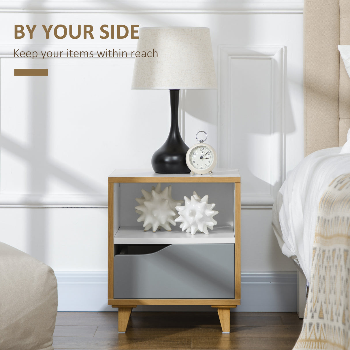 easycomfort easycomfort set di 2 comodini moderni con cassetto e ripiano in mdf 36 8x33x43 8cm bianco e grigio