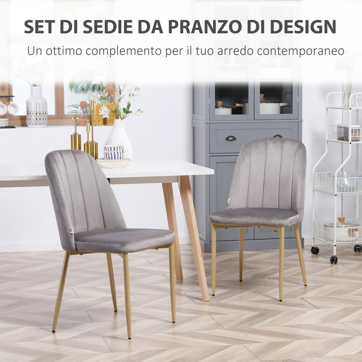 easycomfort easycomfort set di 2 sedie da pranzo imbottite con rivestimento in velluto e gambe in acciaio grigio e oro
