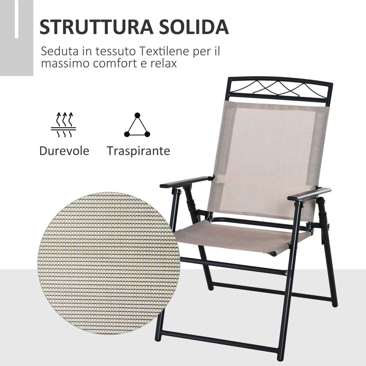 easycomfort easycomfort set di 2 sedie pieghevoli da giardino con braccioli in metallo e textilene beige e nero ean 8054144137766