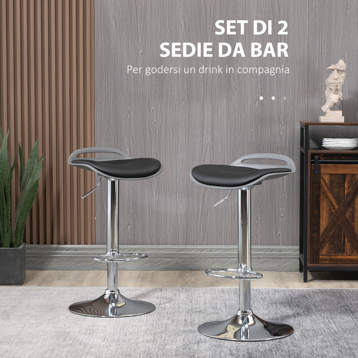 easycomfort easycomfort set di 2 sgabelli da bar con altezza regolabile e girevoli con poggiapiedi nero