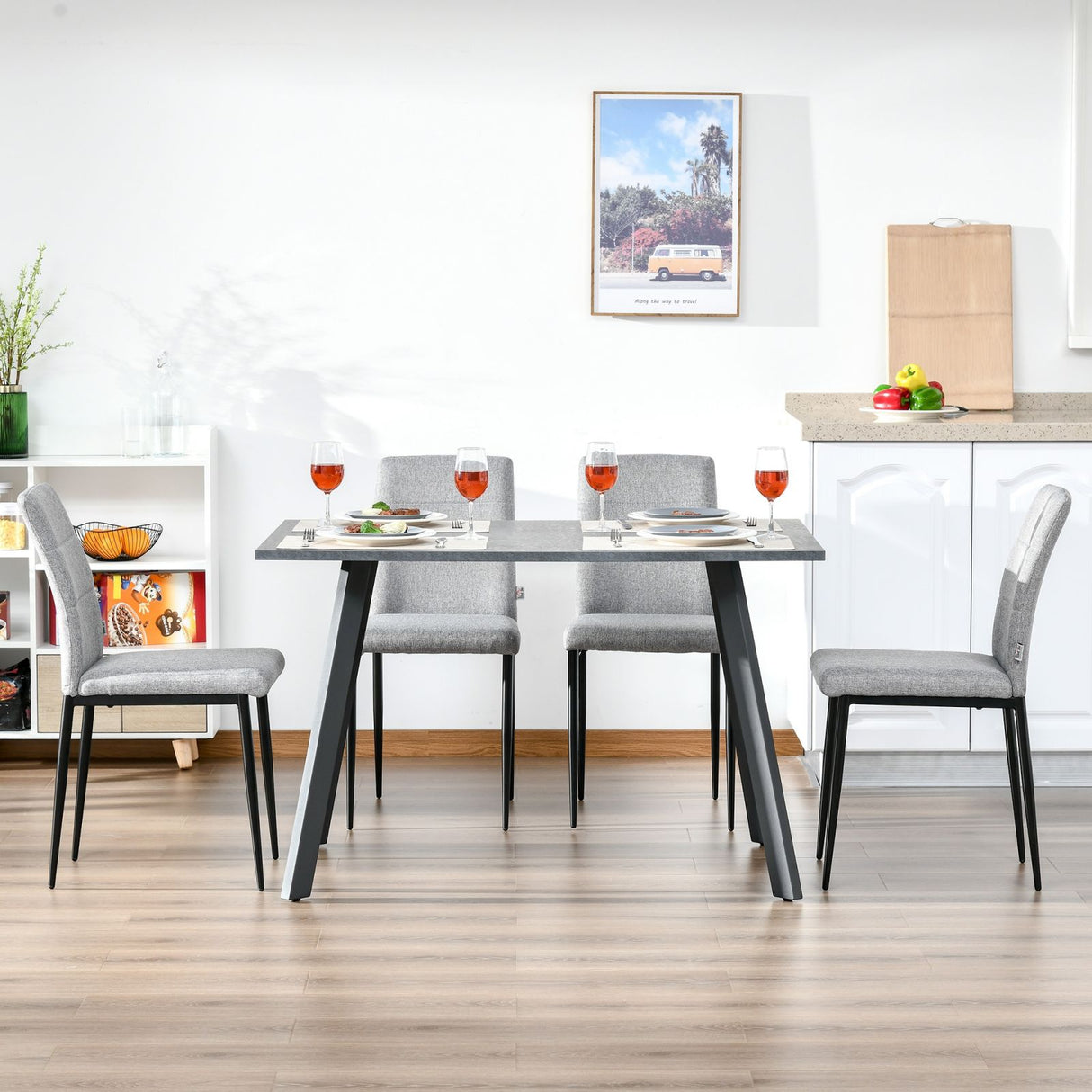 easycomfort easycomfort set di 4 sedie imbottite da salotto con rivestimento tessuto e gambe in metallo grigio