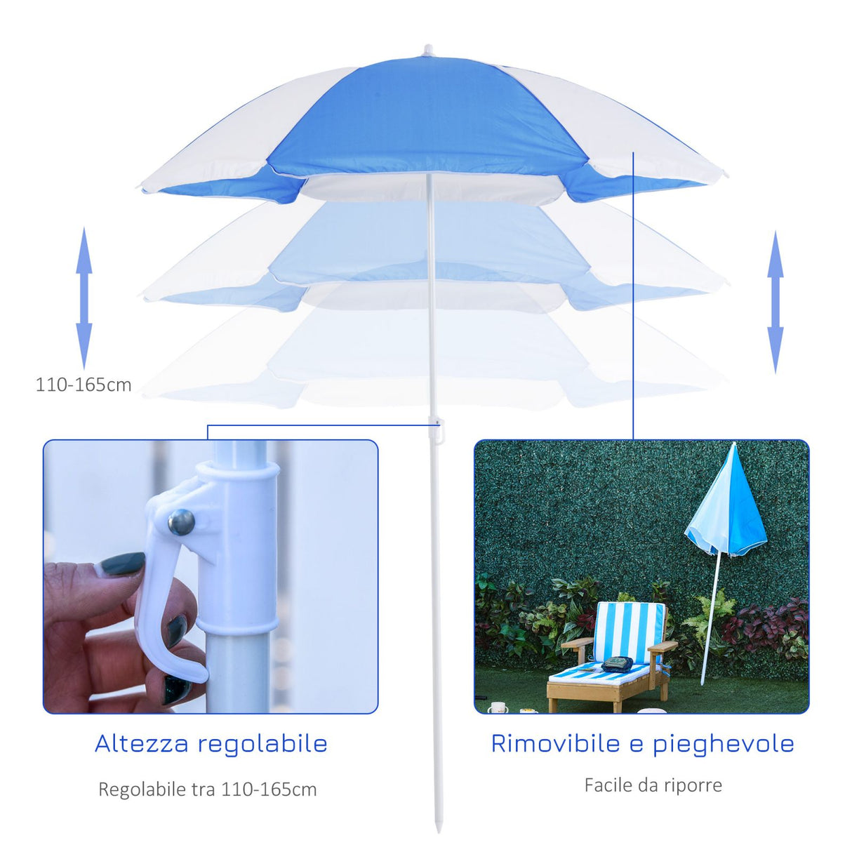 easycomfort easycomfort set lettino da spiaggia per bambini con ombrellone sdraio mare per bambini 3 7 anni bianca e blu ean 8055776910628