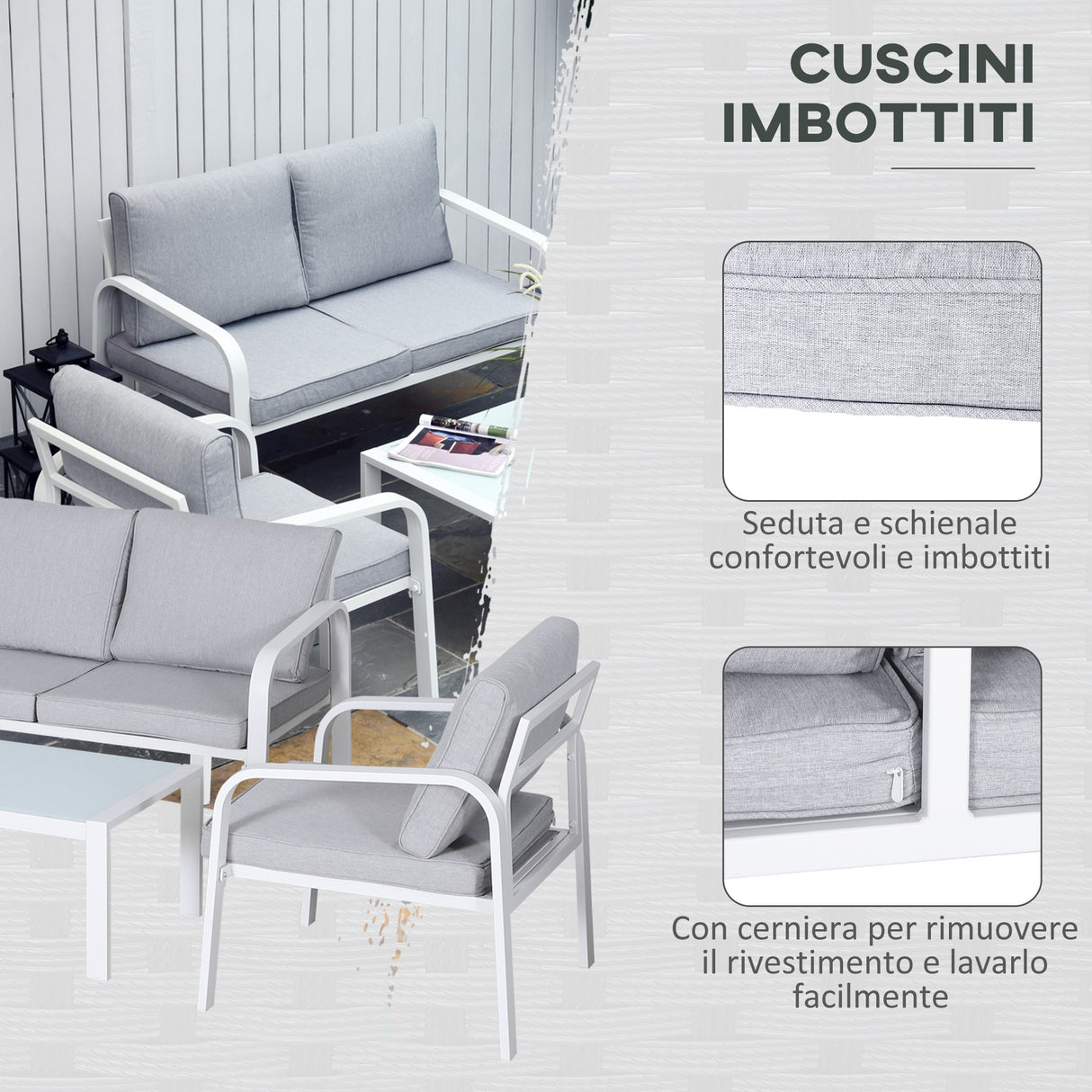 easycomfort easycomfort set mobili da giardino 4 pezzi con 2 sedie 1 divano a 2 posti e 1 tavolino da caffe