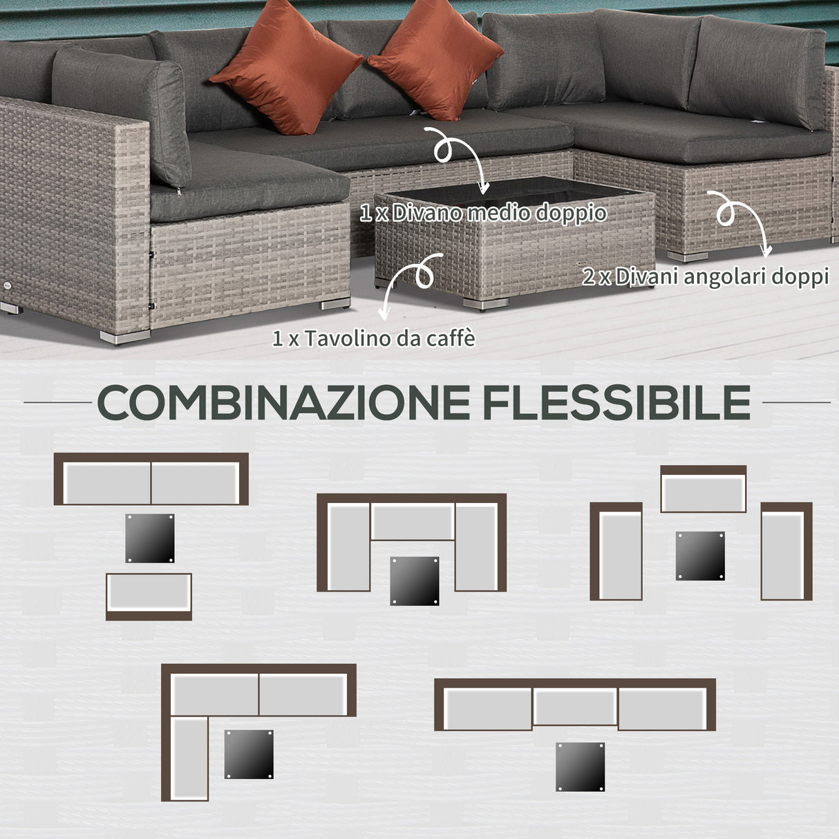 easycomfort easycomfort set mobili da giardino 4 pezzi in rattan pe salotto da esterno con 3 divani e 1 tavolino da caffe cuscini rimovibili e lavabili grigio