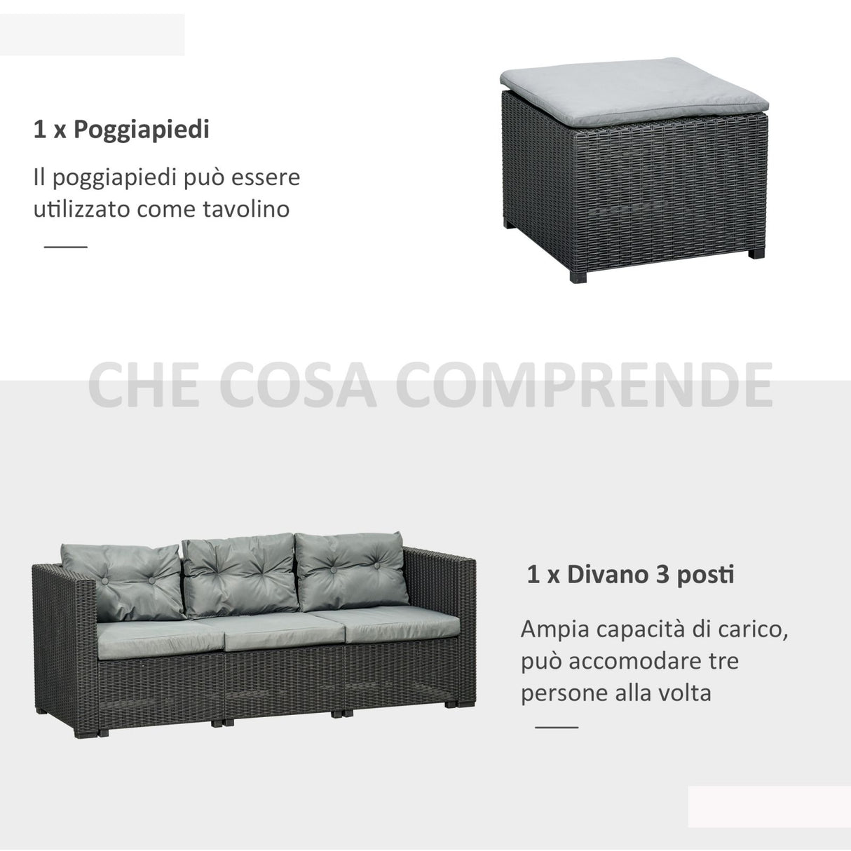 easycomfort easycomfort set mobili da giardino rattan pe divano 3 posti e poggiapieditavolino ean 8055776913865