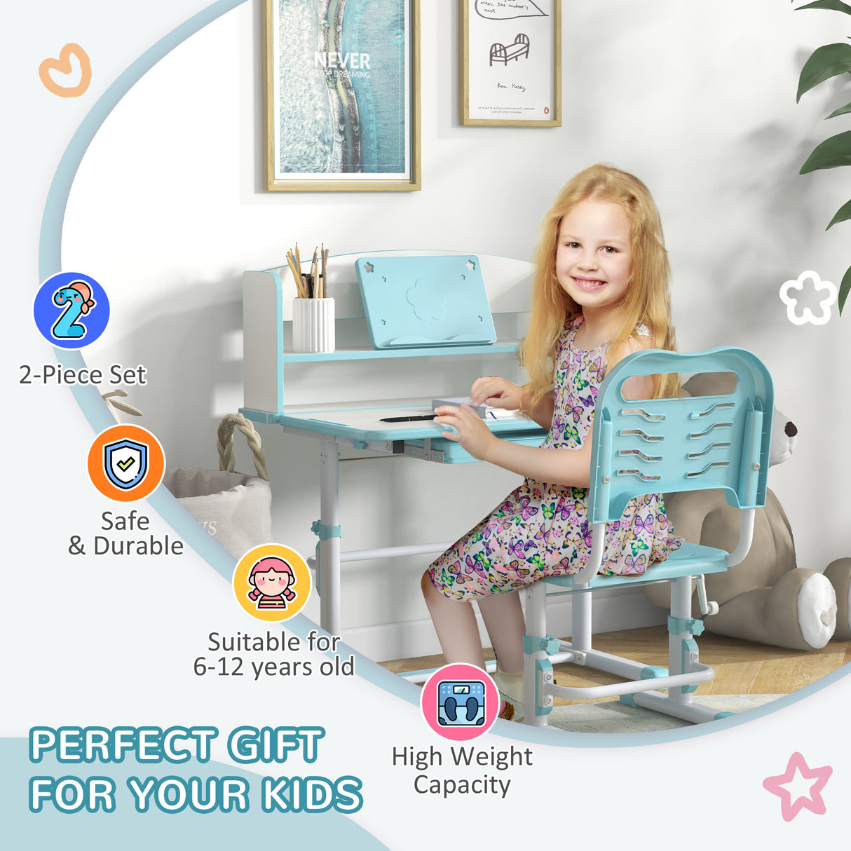 easycomfort easycomfort set scrivania per bambini con sedia regolabile in altezza e piano inclinabile eta 6 12 anni blu