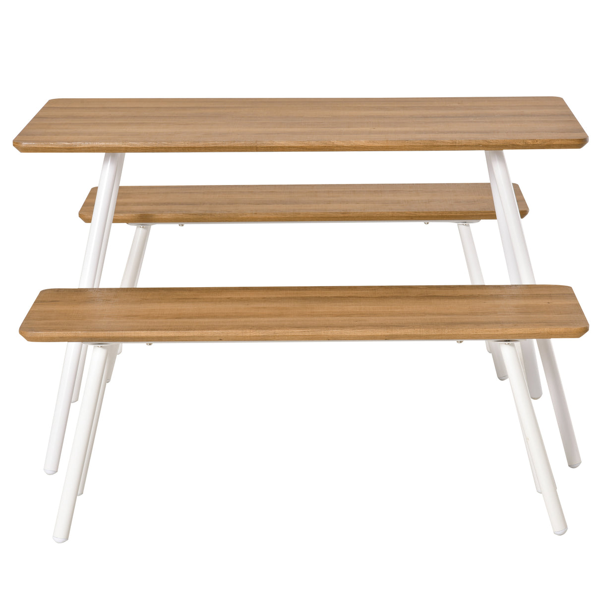 easycomfort easycomfort set tavolo da pranzo con 2 panche in stile nordico in mdf e metallo bianco