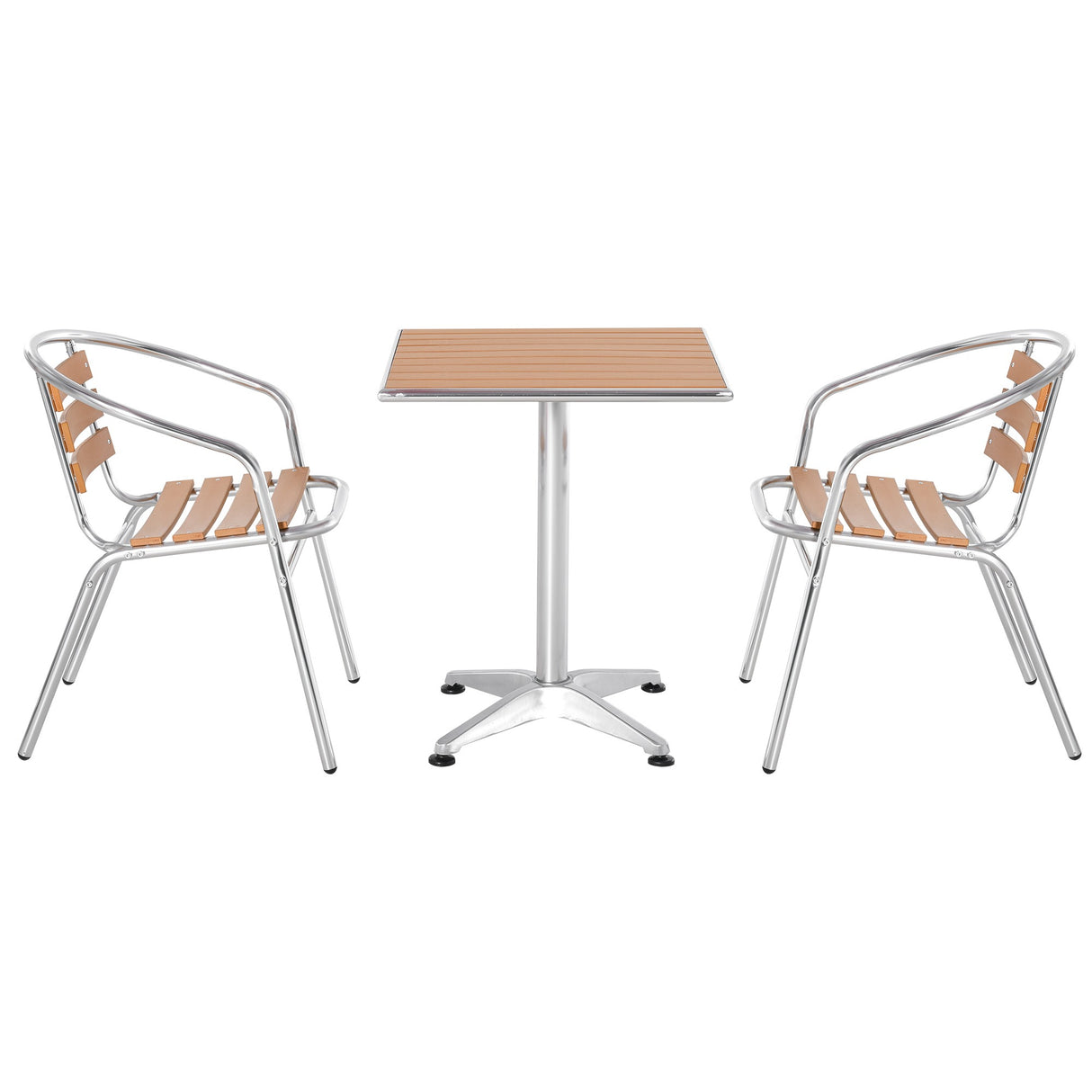 easycomfort easycomfort set tavolo e 2 sedie da esterno in alluminio con finitura effetto legno