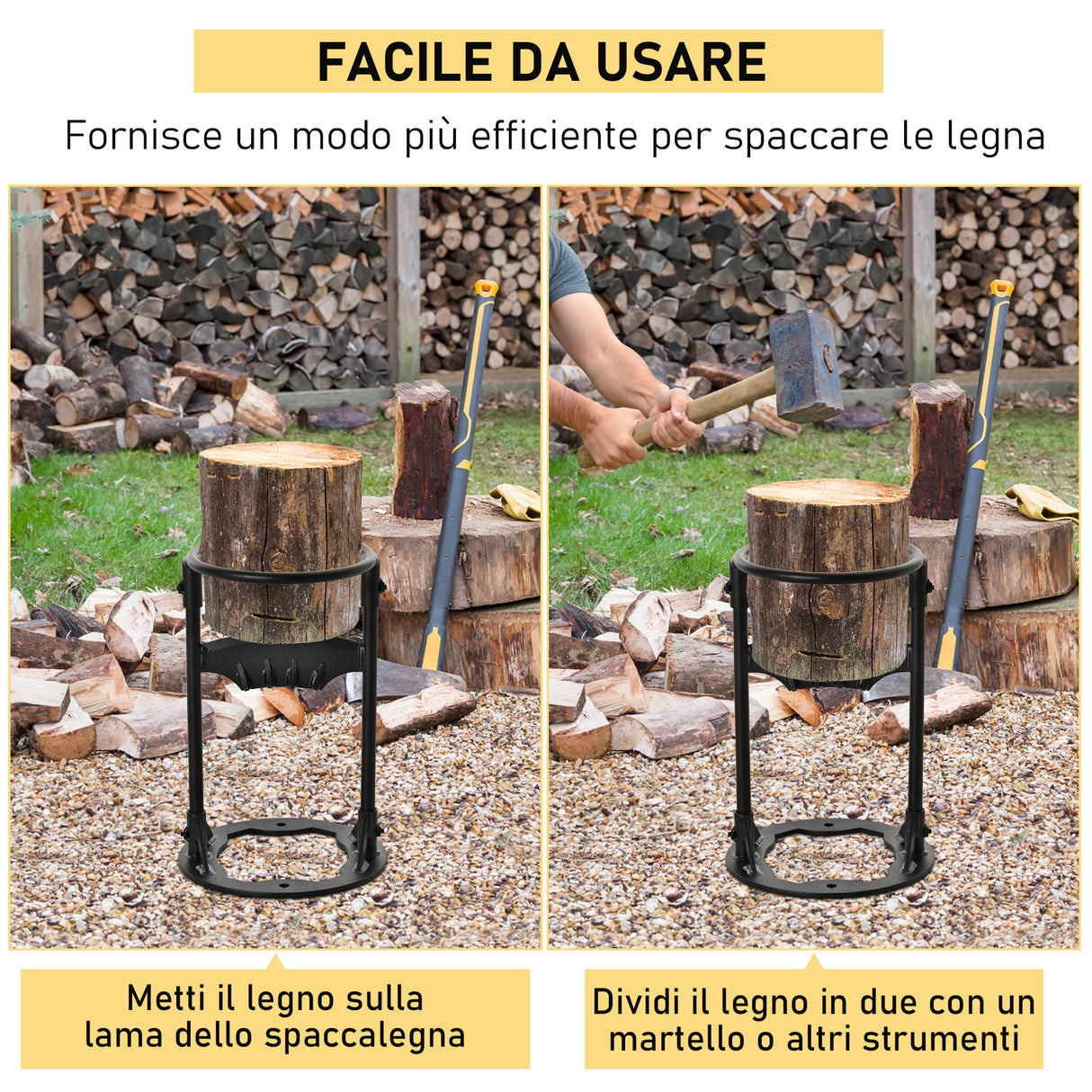 easycomfort easycomfort spaccalegna manuale a cuneo in acciaio 22x31cm nero