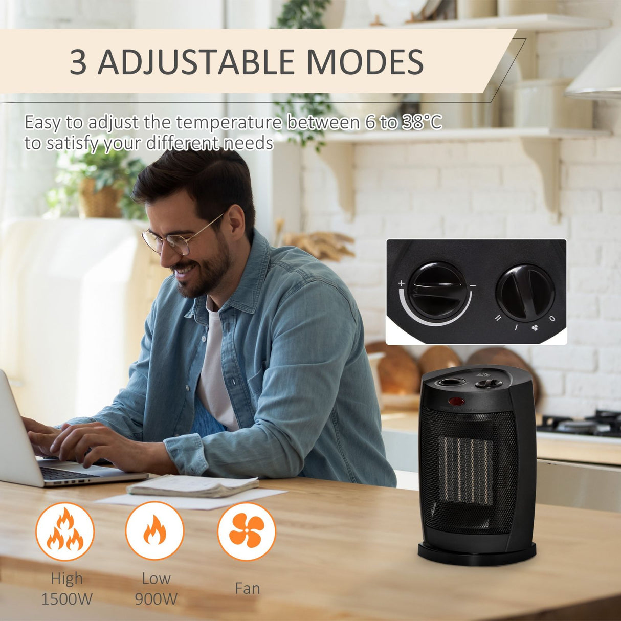 easycomfort easycomfort stufetta elettrica ceramica oscillante a 60 aria e temperatura regolabili 6 38c potenza 900w1500w 19 5x14 8x28cm nero