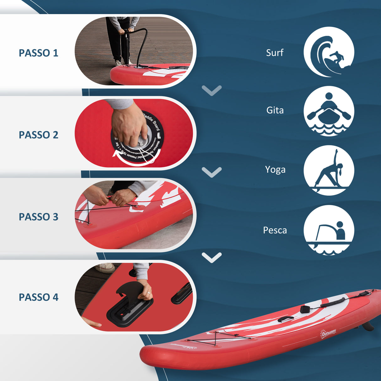 easycomfort easycomfort tavola sup gonfiabile con pagaia accessori e zaino di trasporto 300x76x15cm rosso e bianco