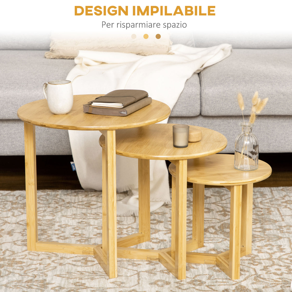 easycomfort easycomfort tavolini da salotto 3 pezzi in bambu con design impilabile 48x4840x4032x32 cm
