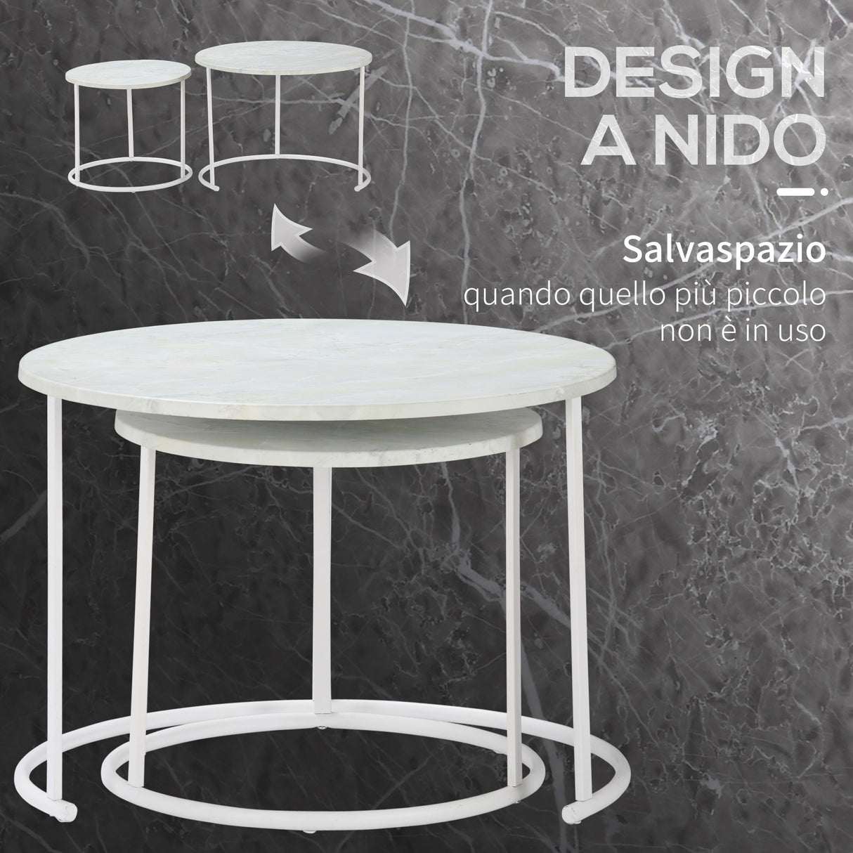 easycomfort easycomfort tavolini da salotto set 2 pezzi con piano effetto marmo in metallo bianco