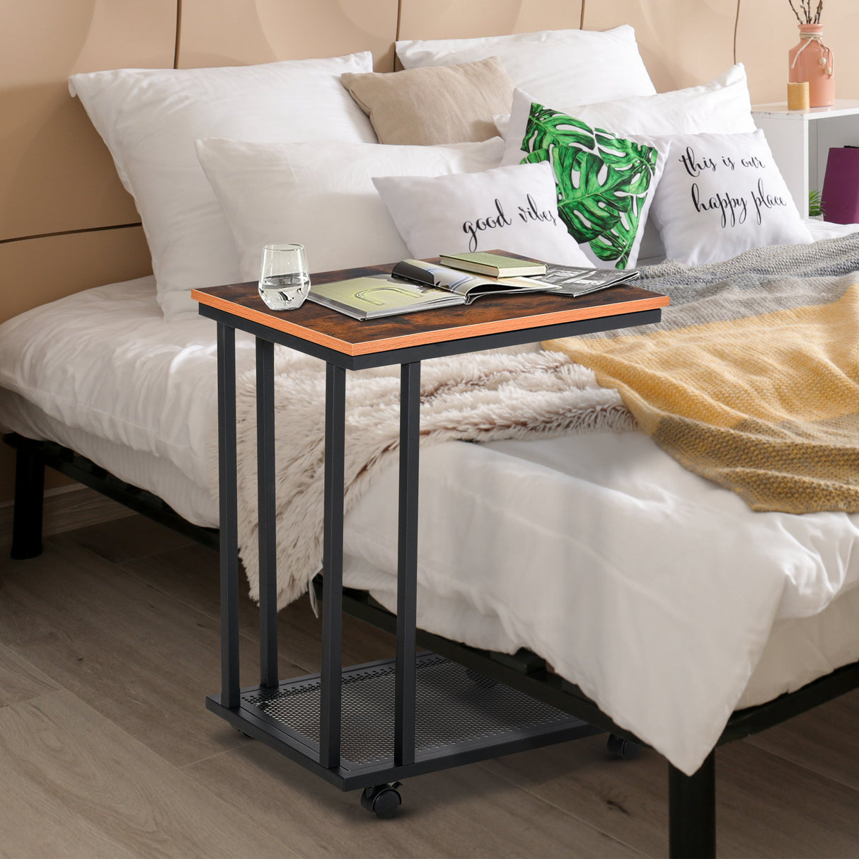 easycomfort easycomfort tavolino angolare per divano e letto con 4 rotelle in legno stile industrial 51x36x61 cm