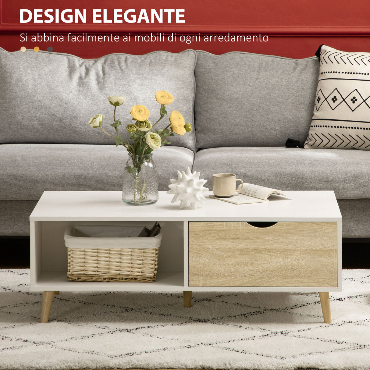 easycomfort easycomfort tavolino basso da caffe in truciolato e metallo per soggiorno ingresso e studio 106x58x39 5 cm bianco