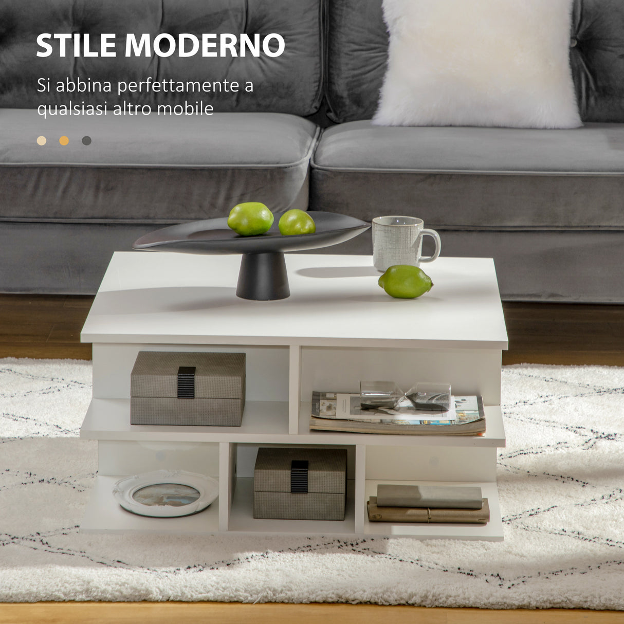 easycomfort easycomfort tavolino basso da salotto a 2 livelli in truciolato con ripiani aperti 70x70x36 5 cm bianco