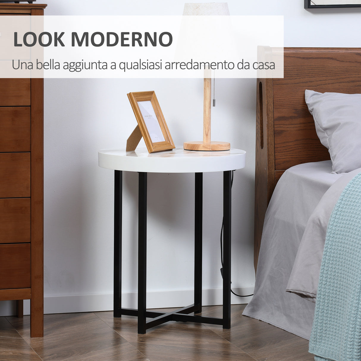 easycomfort easycomfort tavolino da caffe rotondo con base a x in mdf e metallo 48x48x56 5cm bianco