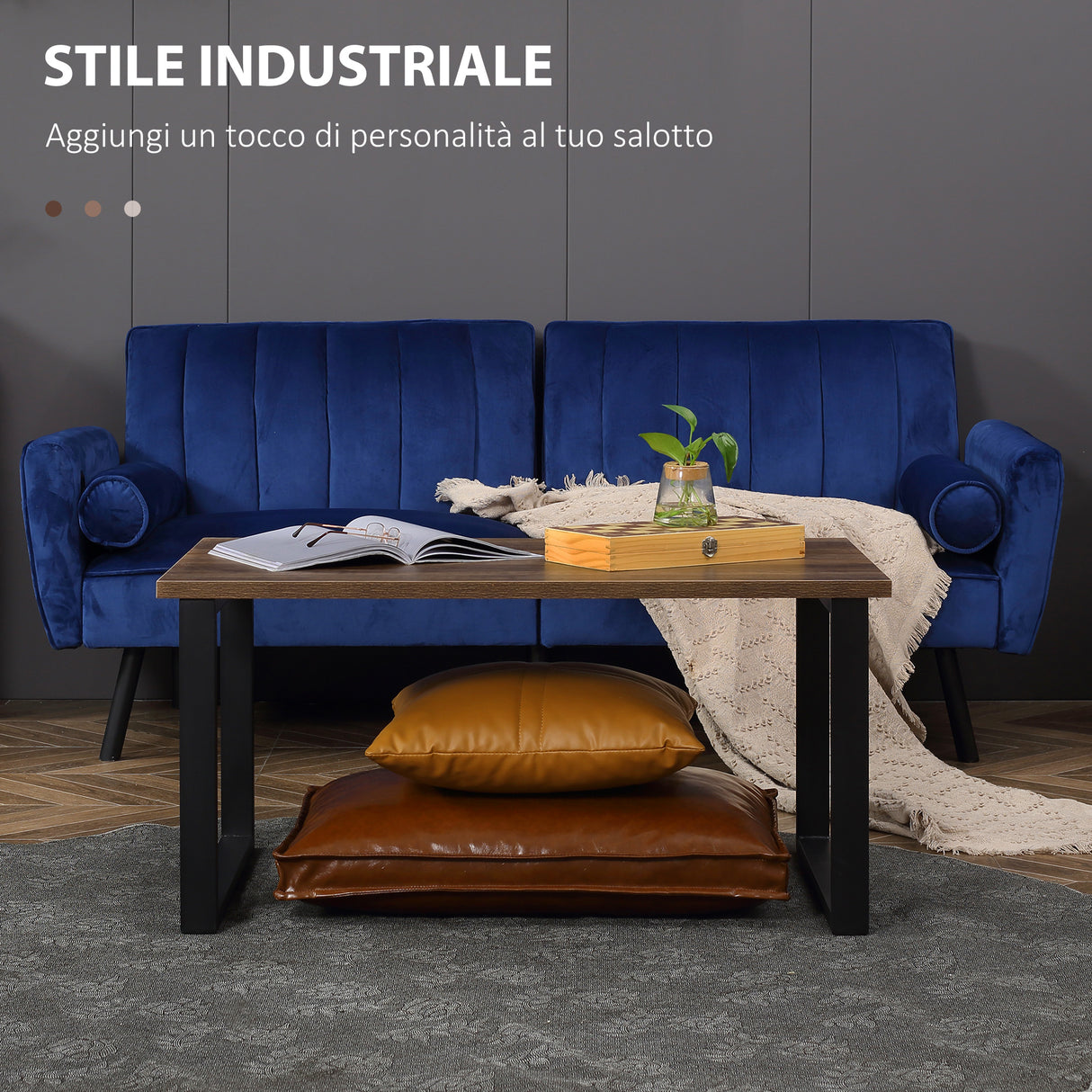 easycomfort easycomfort tavolino da caffe stile industriale in legno e acciaio 100x60x50cm