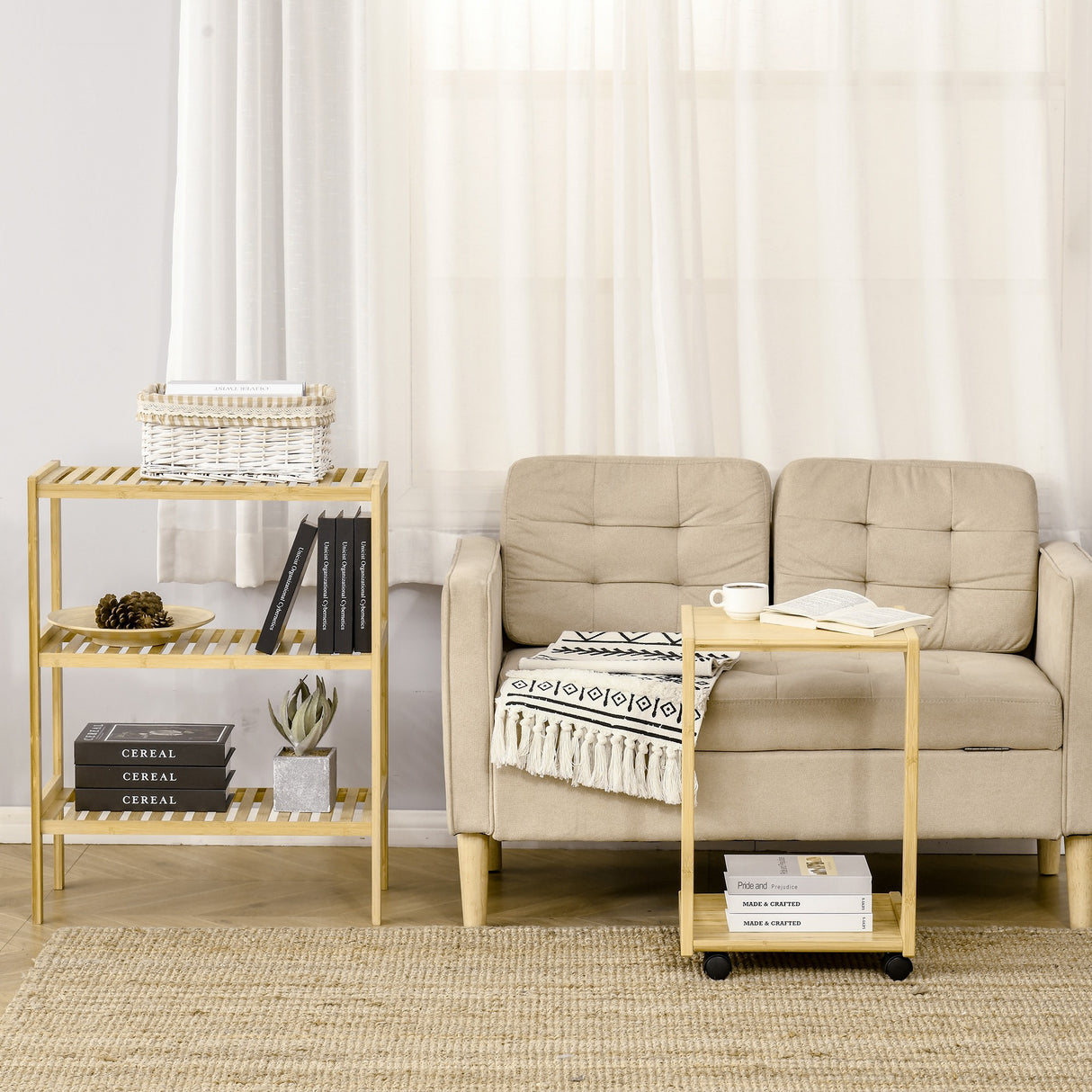 easycomfort easycomfort tavolino da divano e salotto a 4 ruote struttura salvaspazio in bambu 39x35 5x59cm