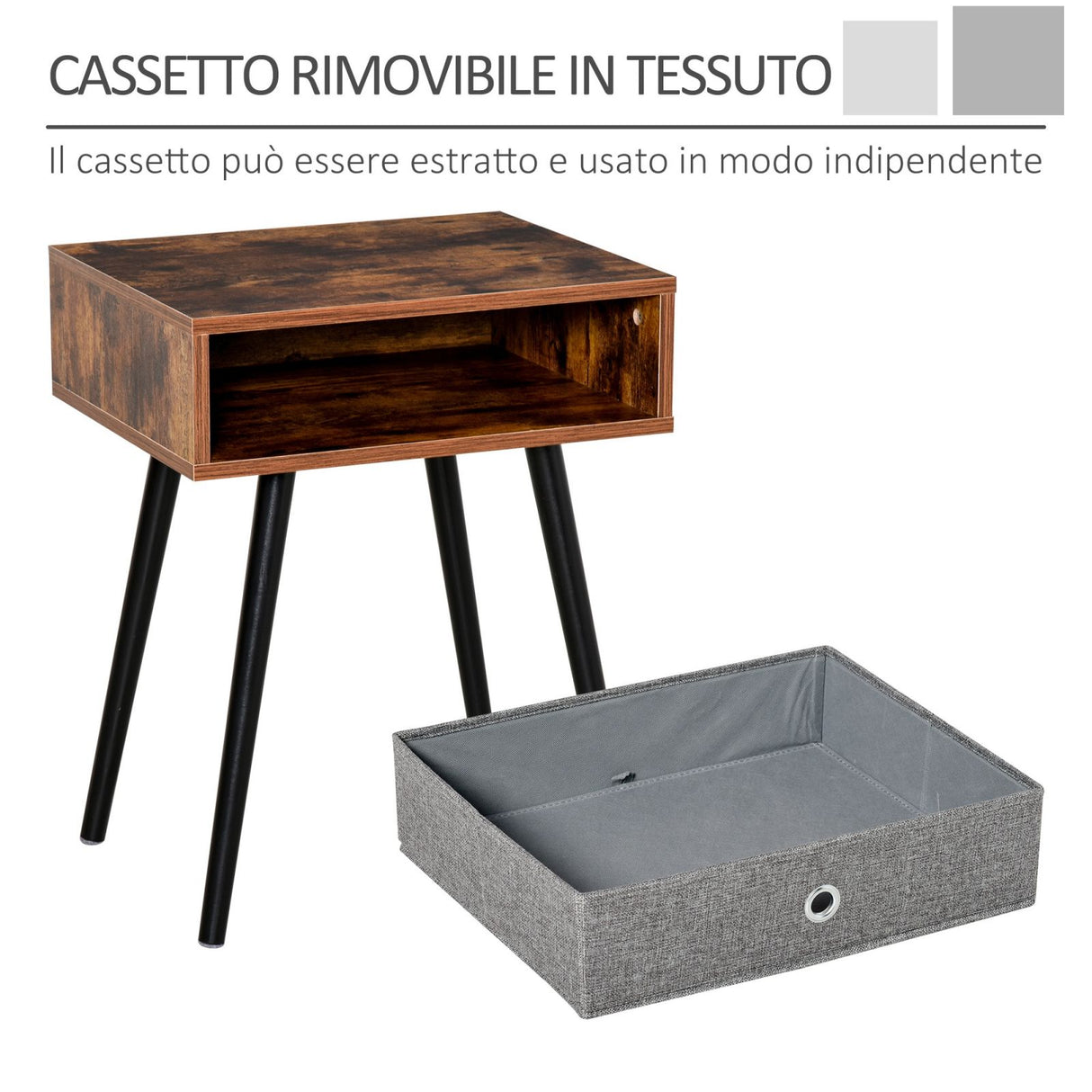 easycomfort easycomfort tavolino da salotto con cassetto in tessuto pieghevole tavolo vintage in legno 48x38x61cm marrone e nero ean 8054111848725