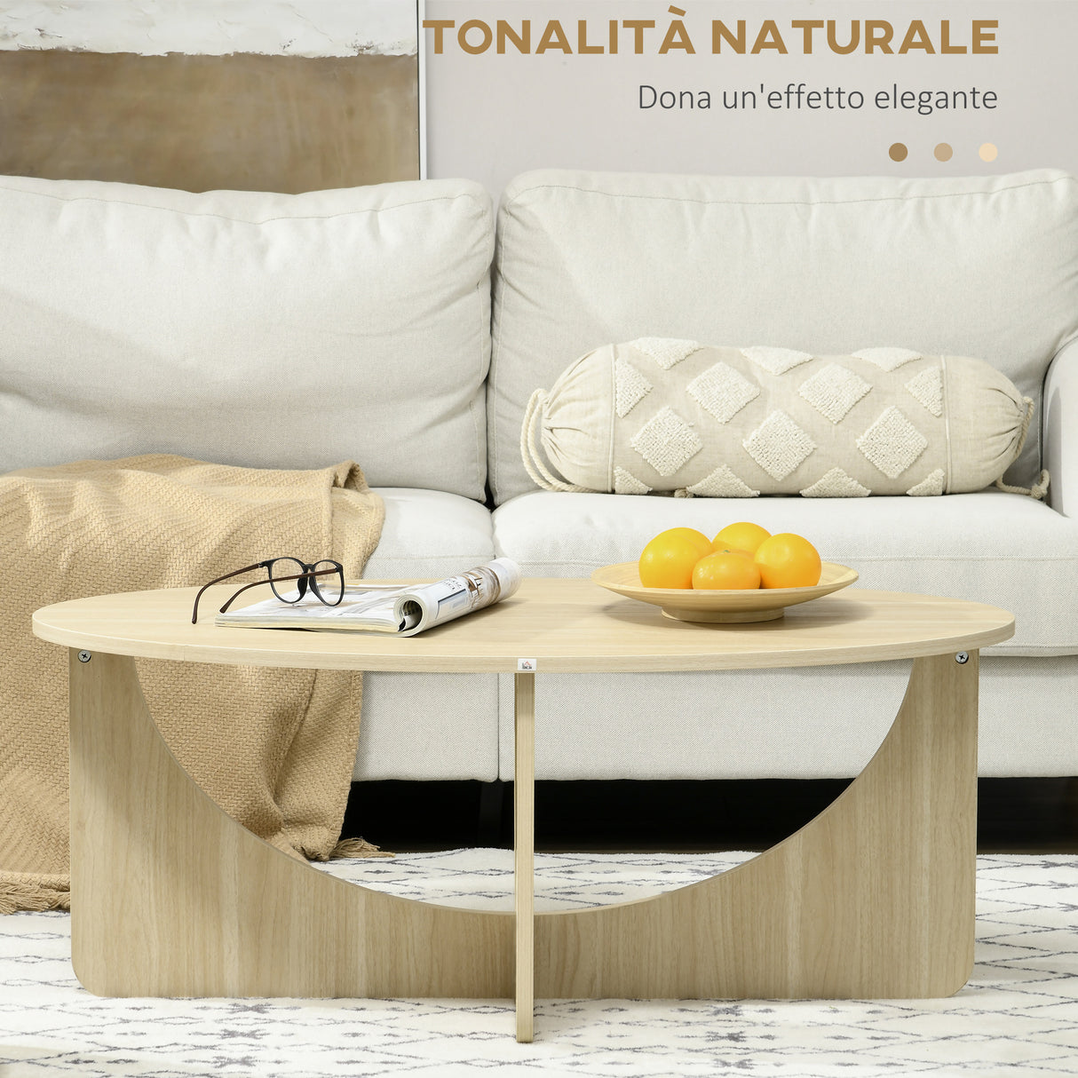 easycomfort easycomfort tavolino da salotto ovale in truciolato dallo stile moderno 110x60x45cm color rovere