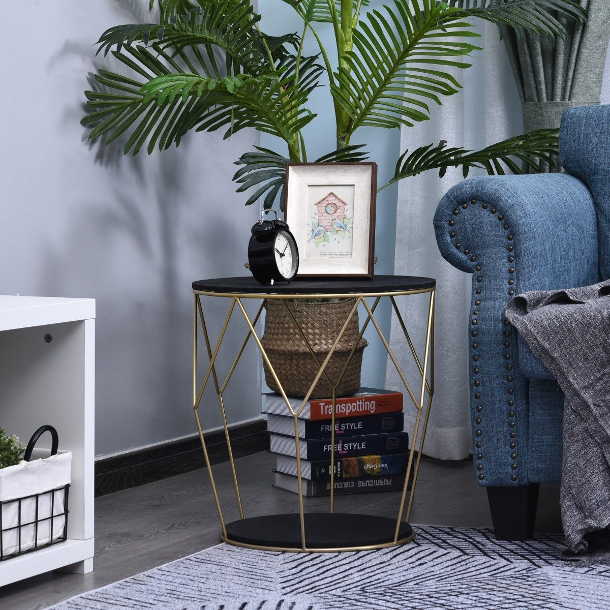 easycomfort easycomfort tavolino rotondo design geometrico in metallo e mdf nero e dorato ean 8054111844253