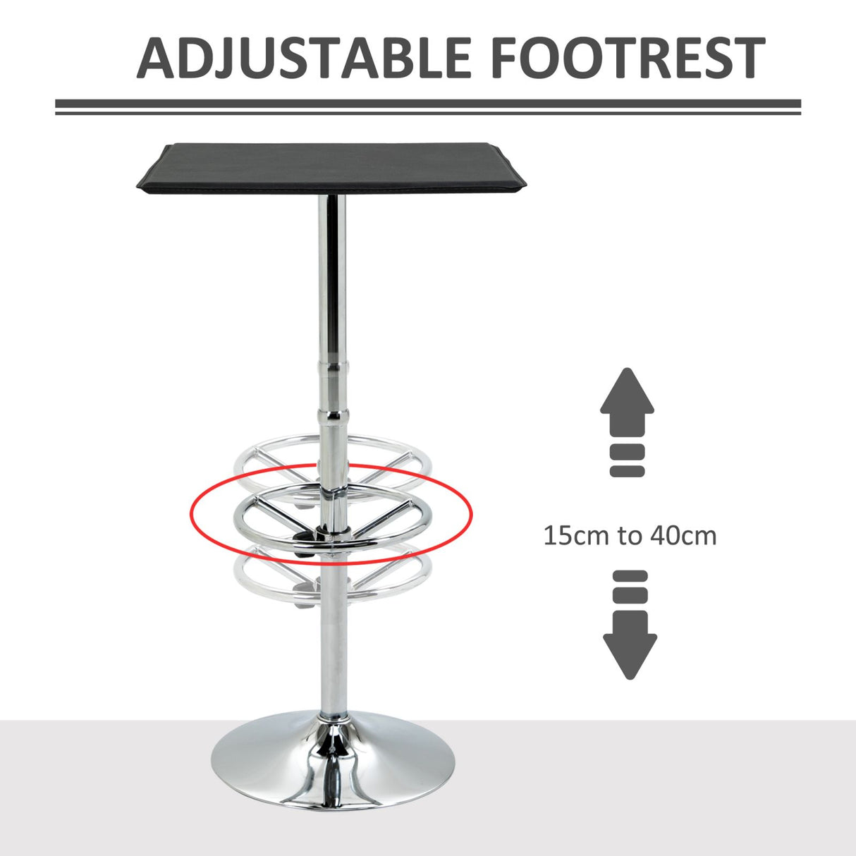 easycomfort easycomfort tavolo alto con poggiapiedi regolabile e piano in similpelle 64x64x109cm nero