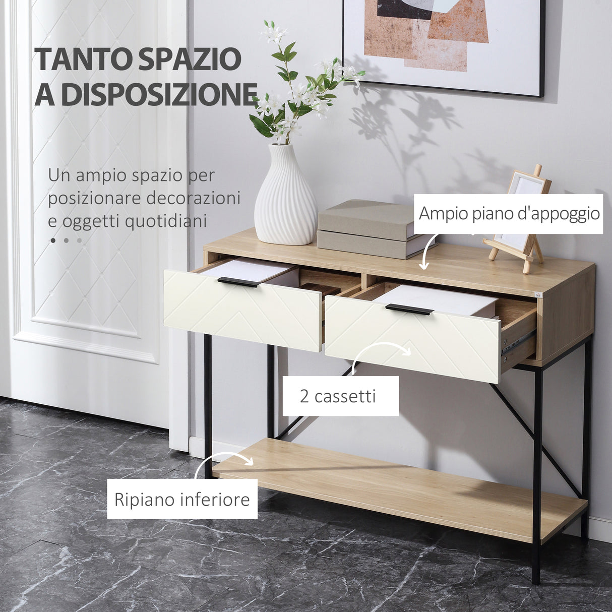 easycomfort easycomfort tavolo consolle da ingresso con 2 cassetti e ripiano inferiore in mdf truciolato e acciaio 100x33 5x76 5 cm