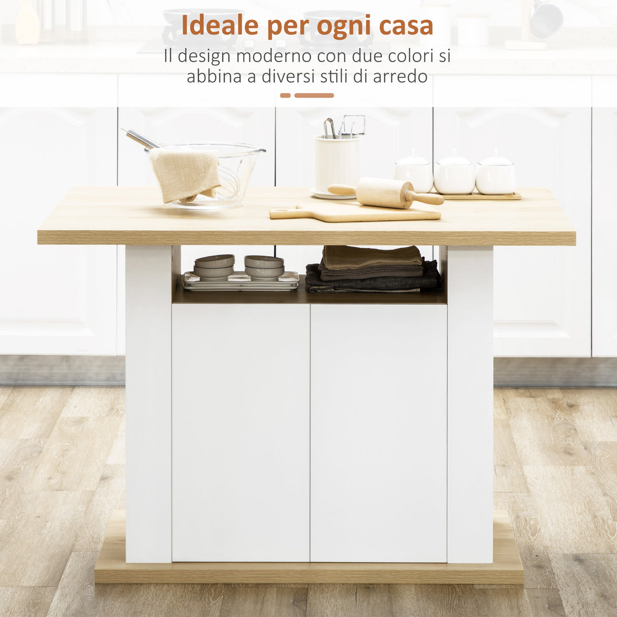 easycomfort easycomfort tavolo da cucina per 4 6 persone con armadietti a 2 ante 110x70x75 5cm bianco e legno