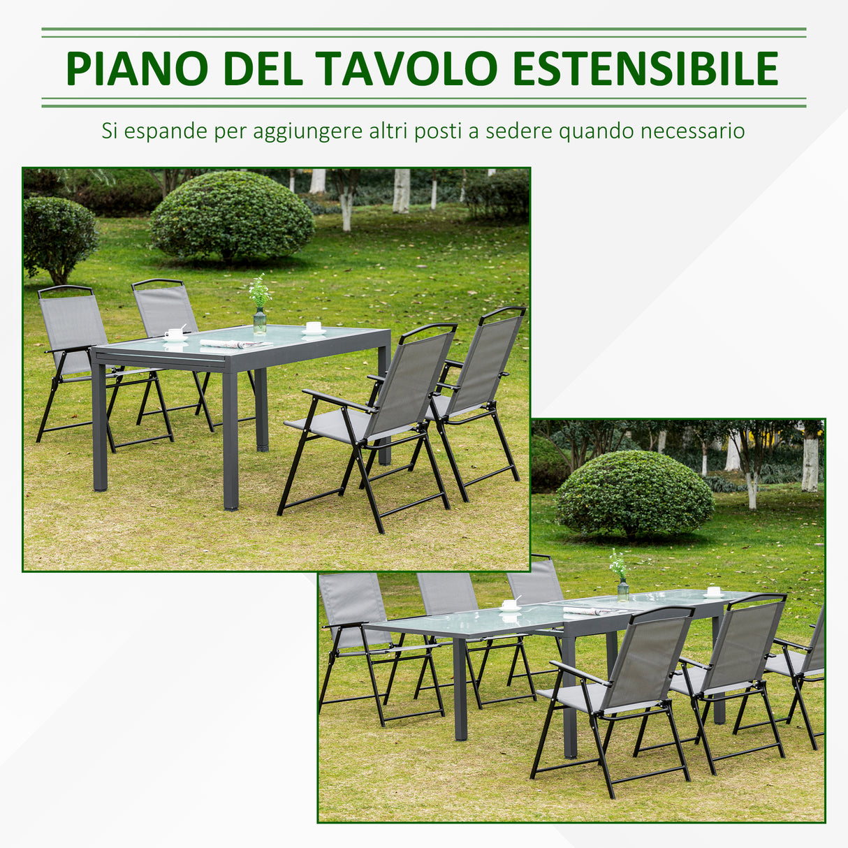 easycomfort easycomfort tavolo da giardino allungabile con piano in vetro 270x90x73cm grigio