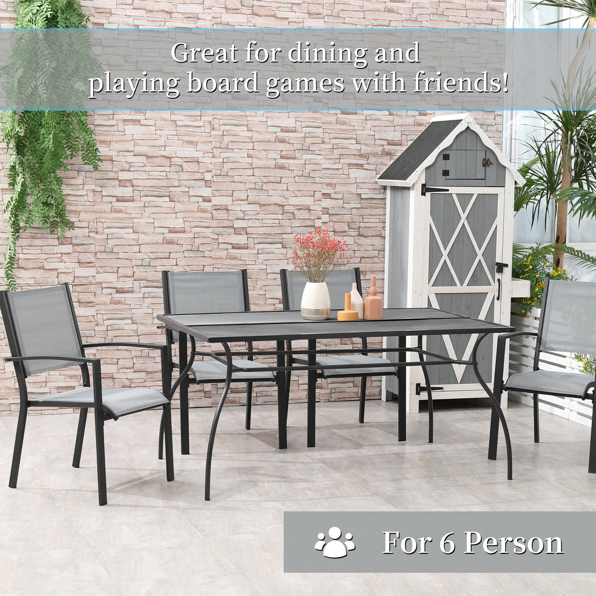 easycomfort easycomfort tavolo da giardino rettangolare con piano dappoggio a rete 150x90x73cm nero