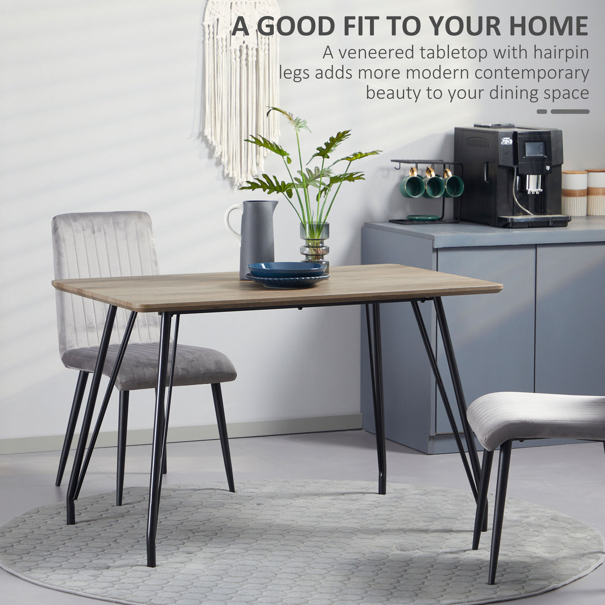 easycomfort easycomfort tavolo da pranzo 4 persone con piano effetto legno e gambe in acciaio 120x70x76cm