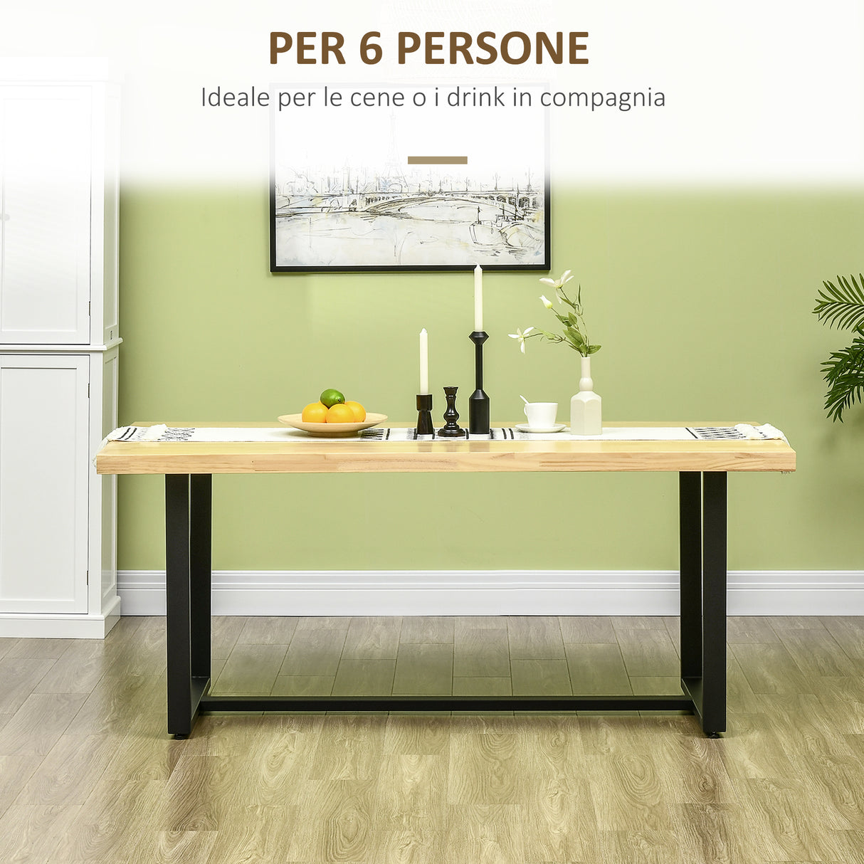 easycomfort easycomfort tavolo da pranzo per 6 persone in legno con base in acciaio e piedini regolabili 180x90x76cm