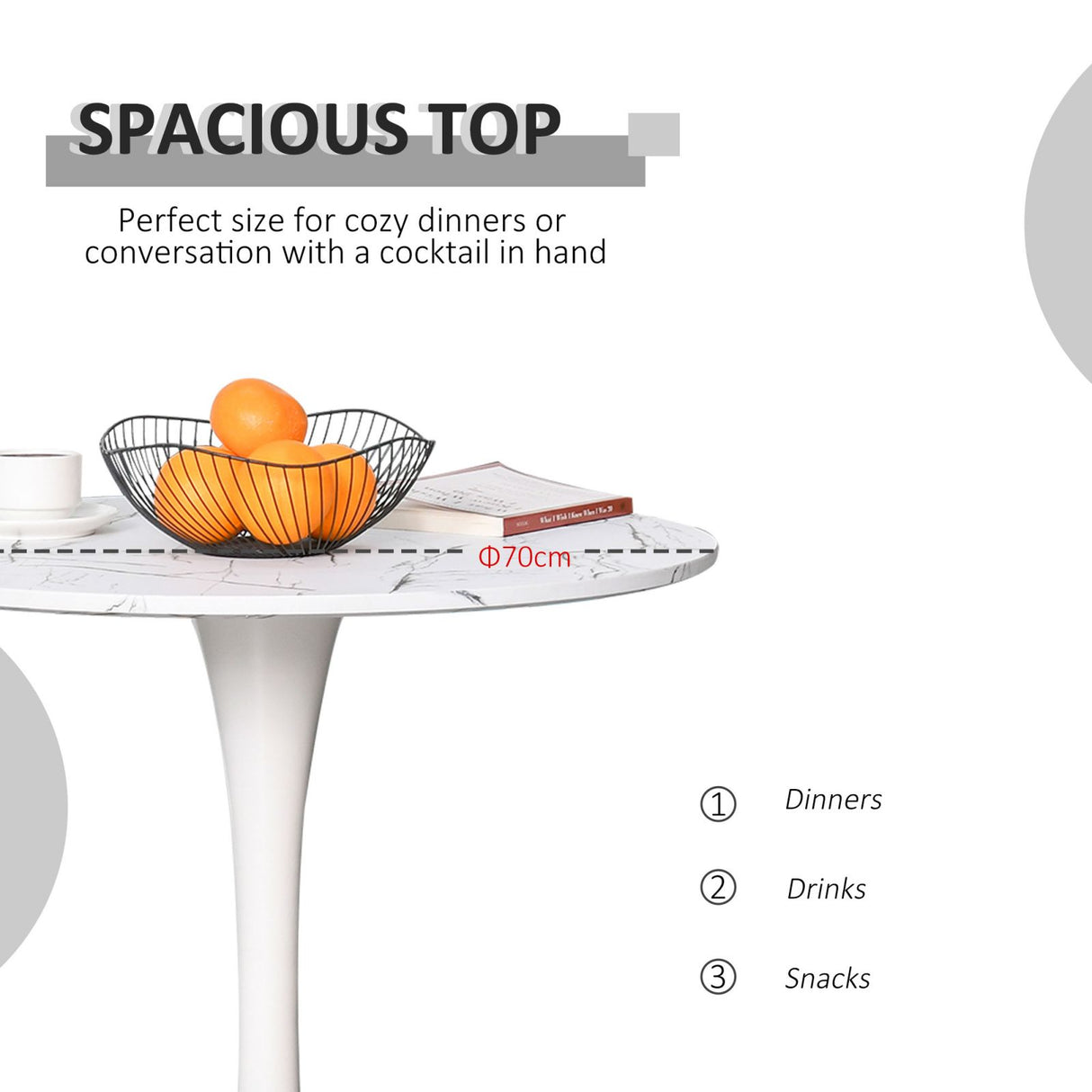 easycomfort easycomfort tavolo da pranzo rotondo multiuso effetto marmo 70cm bianco